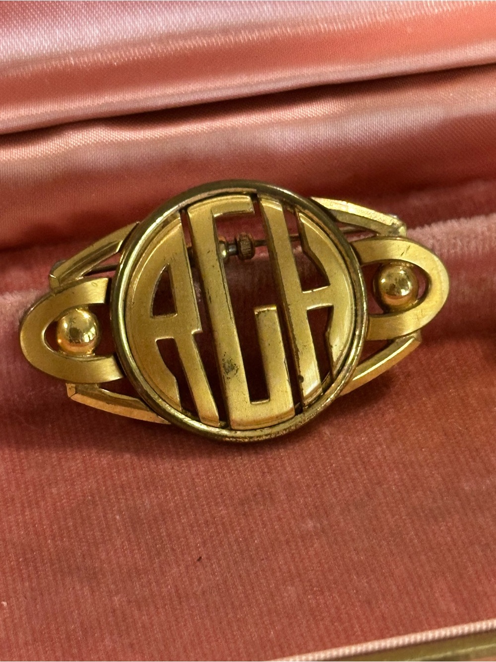 Vtg Monocraft Gold-Tone Monogram Brooch Pin (AGH / RGH/ AHG / RHG) Mid-Century